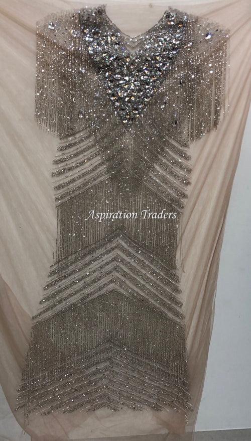 Champagne Gold Heavy beaded work With Fringes Designer Dress DD 106