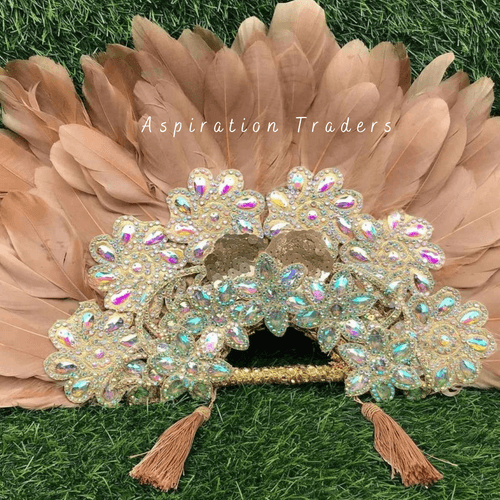 Mellow Beige African Feather Brides Hand Fan, Traditional Wedding - FF009