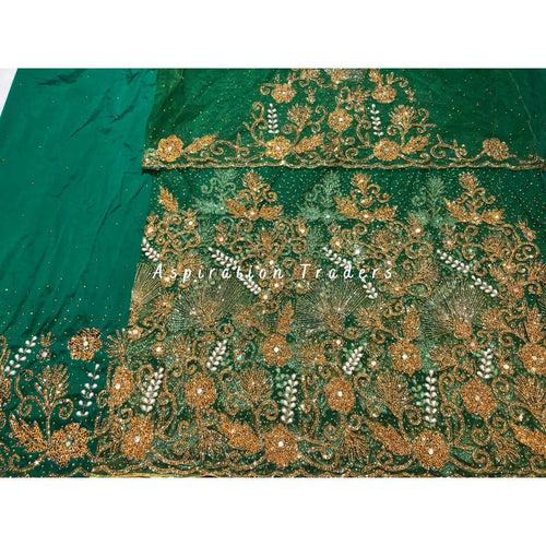 Gorgeous Nigerian Green New Wedding Net George Wrapper Set - NLDG199