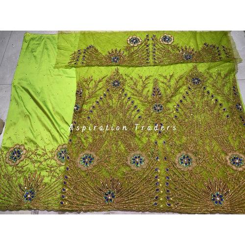 Stunning Lemon Green Heavy Beaded NET George Wrapper set with blouse - NLDG225