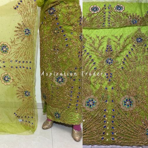 Stunning Lemon Green Heavy Beaded NET George Wrapper set with blouse - NLDG225