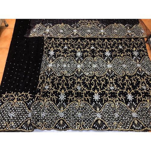 Stunning Black Velvet Heavily Beaded Nigerian George wrapper set - VG050