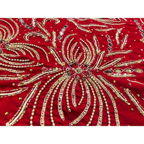 Bold Red Velvet Heavily Beaded Nigerian George wrapper set - VG051