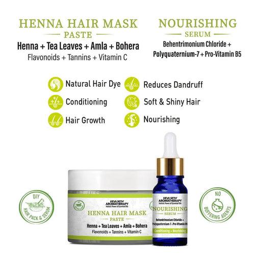 Henna Hair Mask Paste & Serum, B5 Hair Conditioning Booster, Soft & Shiny, Nourishing & Hair Growth, Tea Leaves Amla