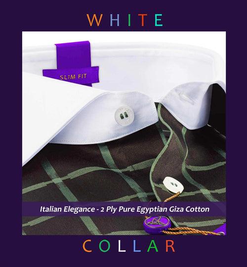 Birmingham- Cedar Brown & Green Check- White Collar- 2 Ply Pure Egyptian Giza Cotton -Delivery from 10th June