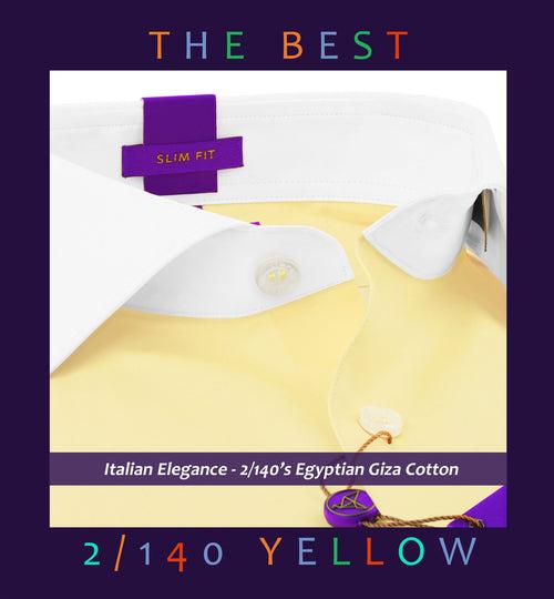 Harlem- The Best Daffodil Yellow- White Collar- 2/140 Egyptian Giza Cotton- Delivery from 10th June