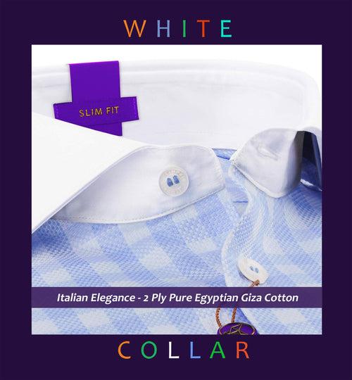 Montana- Oxford Blue & White Check- White Collar- 2 Ply Pure Egyptian Giza Cotton-Delivery from 10th June