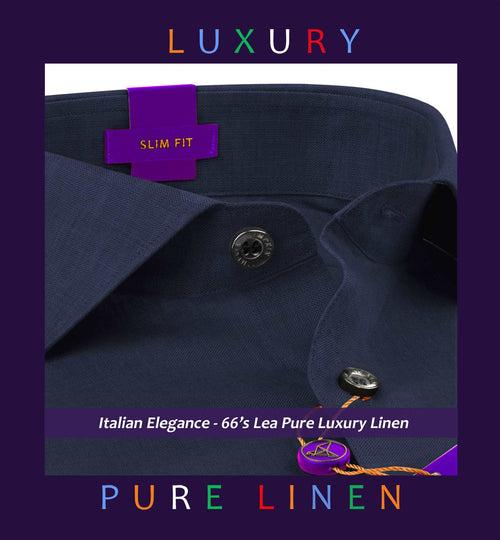 Luton- Prussian Blue Solid Linen- 66's Lea Pure Luxury Linen-Delivery from 10th June