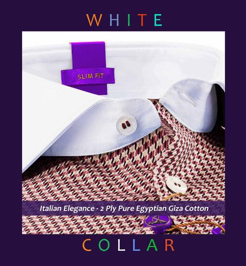 Republica- Burgundy & Beige Structure- White Collar- 2 Ply Egyptian Giza Cotton-Delivery from 10th June