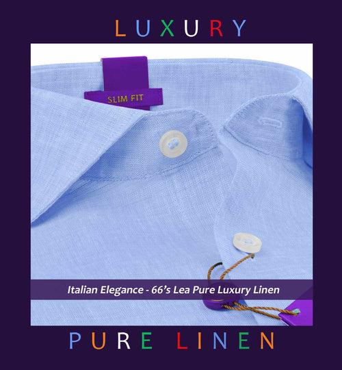 Segovia- Azure Blue Solid Linen- 66's Lea Pure Luxury Linen- Delivery from 19th June