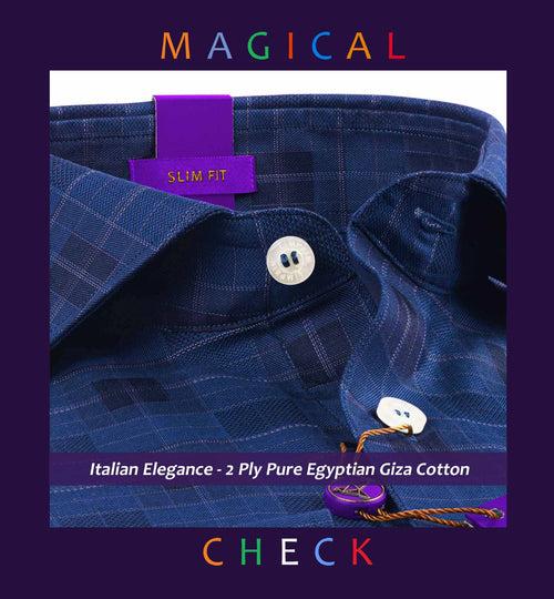 Mallawi- Navy & Beige Magical Check- 2 Ply Pure Egyptian Giza Cotton-Delivery from 3rd June