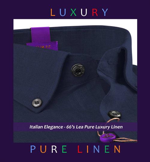 Muraco- Prussian Blue Solid Linen- Button Down- 66's Lea Pure Luxury Linen-Delivery from 19th June