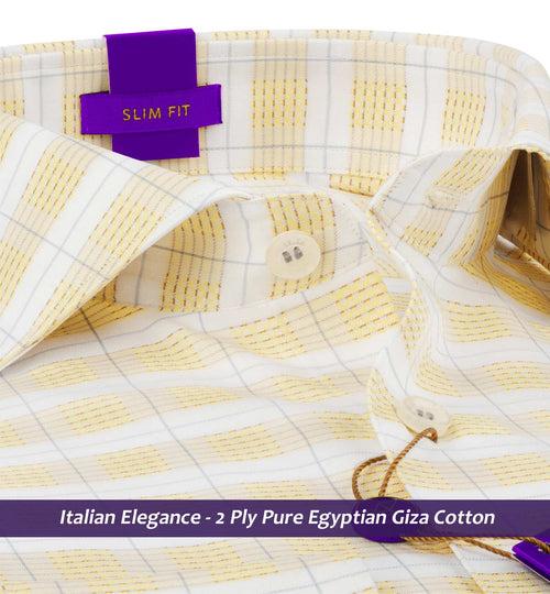 Cortland- Daffodil Yellow & White Check- 2 Ply Pure Egyptian Giza Cotton-Delivery from 10th June