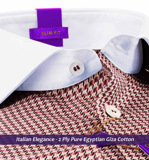 Republica- Burgundy & Beige Structure- White Collar- 2 Ply Egyptian Giza Cotton-Delivery from 10th June