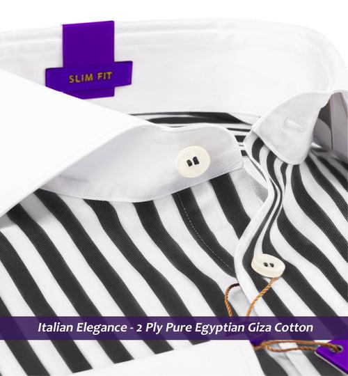 Lorient- Ebony Black Stripe with White Collar- 2 Ply Egyptian Giza Cotton-Delivery from 10th June