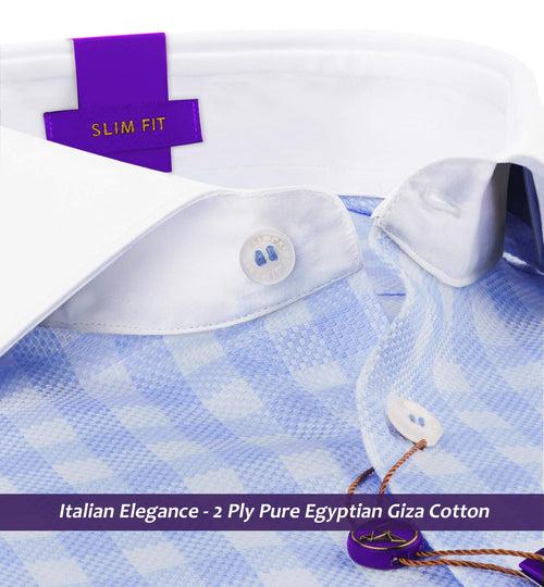 Montana- Oxford Blue & White Check- White Collar- 2 Ply Pure Egyptian Giza Cotton-Delivery from 10th June