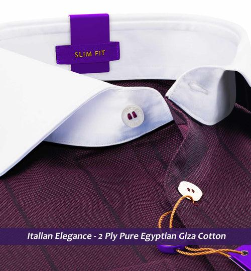 Albania- Plum Purple Stripe- White Collar- 2 Ply Egyptian Giza Cotton-Delivery from 17th June