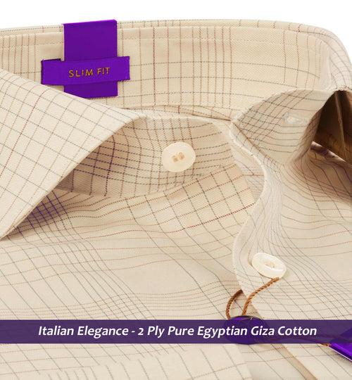 Wellington- Beige & Burgundy Magical Check- 2 Ply Pure Egyptian Giza Cotton-Delivery from 10th June