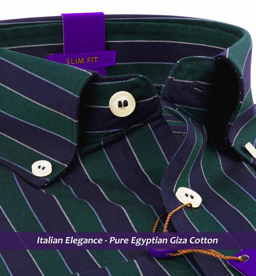 Missouri- Emerald Green & Navy Stripe- Button Down- Pure Egyptian Giza Cotton- Delivery from 10th June