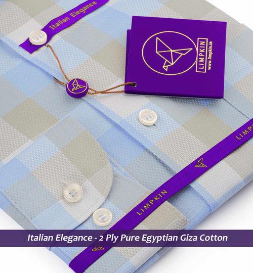 Charlotte- Beige & Cerulean Blue Check- 2 Ply Pure Egyptian Giza Cotton-Delivery from 3rd June