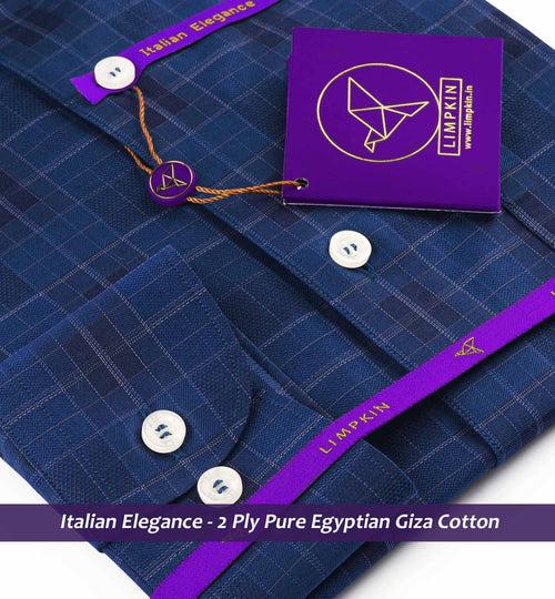 Mallawi- Navy & Beige Magical Check- 2 Ply Pure Egyptian Giza Cotton-Delivery from 3rd June