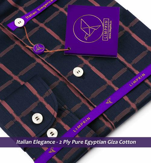 Wembley- Deep Navy & Blush Red Check- 2 Ply Pure Egyptian Giza Cotton-Delivery from 10th June