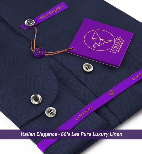 Muraco- Prussian Blue Solid Linen- Button Down- 66's Lea Pure Luxury Linen-Delivery from 19th June