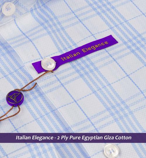 Ontario- Azure Blue & White Check- 2 Ply Egyptian Giza Cotton-Delivery from 10th June