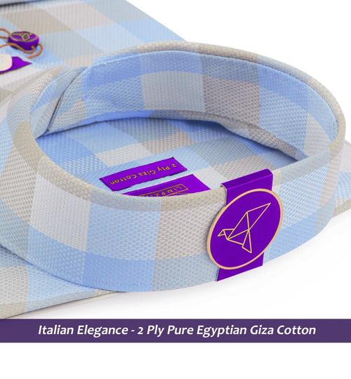 Charlotte- Beige & Cerulean Blue Check- 2 Ply Pure Egyptian Giza Cotton-Delivery from 3rd June