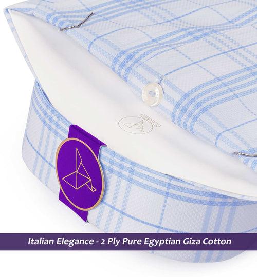 Ontario- Azure Blue & White Check- 2 Ply Egyptian Giza Cotton-Delivery from 10th June