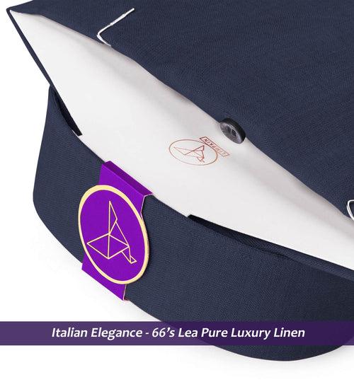 Muraco- Prussian Blue Solid Linen- Button Down- 66's Lea Pure Luxury Linen-Delivery from 19th June