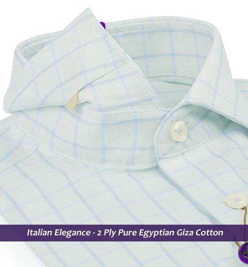 Cardiff- Mint Green & Azure Blue Check- 2 Ply Pure Egyptian Giza Cotton-Delivery from 10th June