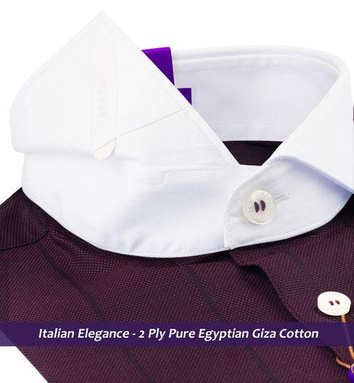 Albania- Plum Purple Stripe- White Collar- 2 Ply Egyptian Giza Cotton-Delivery from 17th June