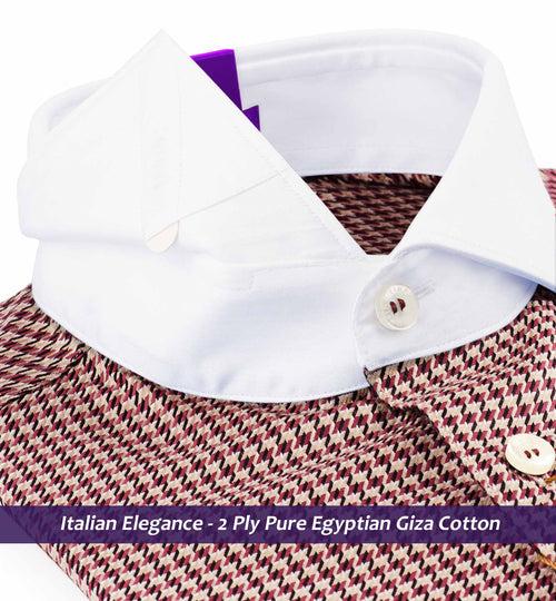 Republica- Burgundy & Beige Structure- White Collar- 2 Ply Egyptian Giza Cotton-Delivery from 10th June