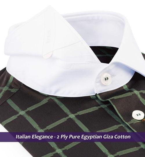 Birmingham- Cedar Brown & Green Check- White Collar- 2 Ply Pure Egyptian Giza Cotton -Delivery from 10th June