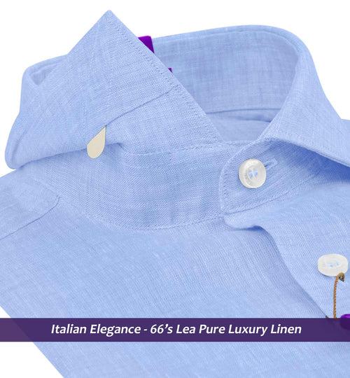 Segovia- Azure Blue Solid Linen- 66's Lea Pure Luxury Linen- Delivery from 19th June