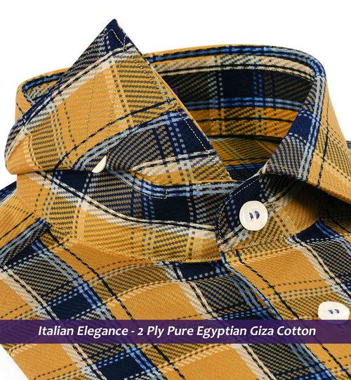 Lancaster- Medallion Yellow & Navy Check- 2 Ply Egyptian Giza Cotton-Delivery from 10th June