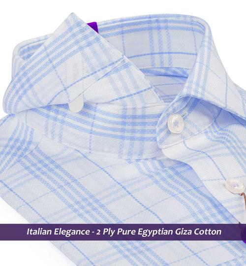Ontario- Azure Blue & White Check- 2 Ply Egyptian Giza Cotton-Delivery from 10th June