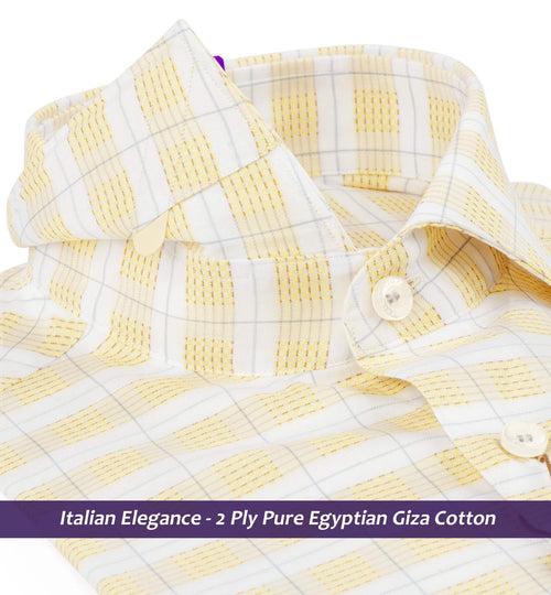 Cortland- Daffodil Yellow & White Check- 2 Ply Pure Egyptian Giza Cotton-Delivery from 10th June