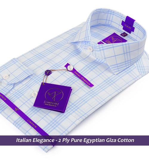 Ontario- Azure Blue & White Check- 2 Ply Egyptian Giza Cotton-Delivery from 10th June