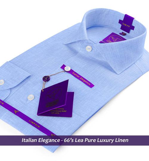 Segovia- Azure Blue Solid Linen- 66's Lea Pure Luxury Linen- Delivery from 19th June