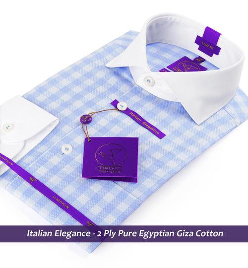 Montana- Oxford Blue & White Check- White Collar- 2 Ply Pure Egyptian Giza Cotton-Delivery from 10th June