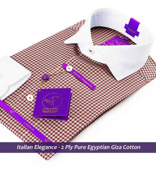 Republica- Burgundy & Beige Structure- White Collar- 2 Ply Egyptian Giza Cotton-Delivery from 10th June