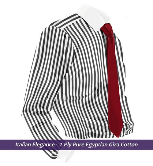 Lorient- Ebony Black Stripe with White Collar- 2 Ply Egyptian Giza Cotton-Delivery from 10th June