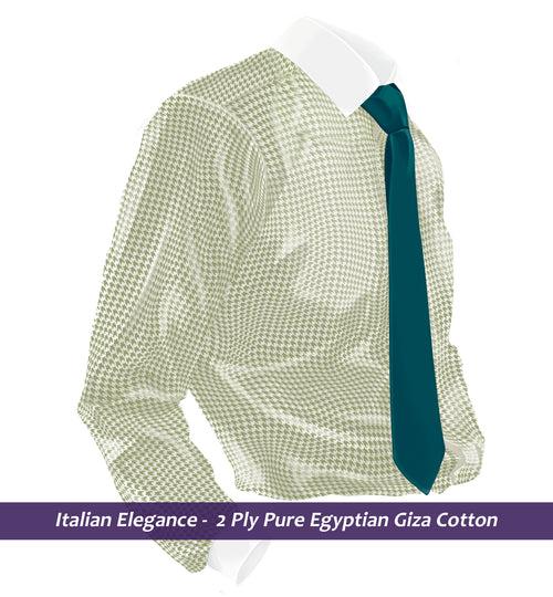 Miami- Beige & Moss Green Structure with White Collar- 2 Ply Egyptian Giza Cotton