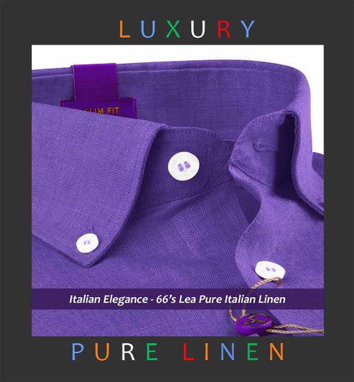 Sardinia- Amethyst Solid Linen- Button Down- 66's Lea Pure Italian Linen-Delivery from 19th June