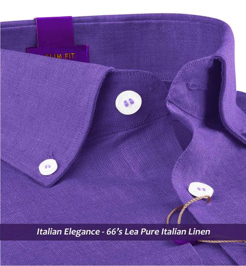 Sardinia- Amethyst Solid Linen- Button Down- 66's Lea Pure Italian Linen-Delivery from 19th June