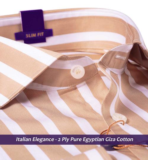 Vaughan- British Tan & White Stripe- 2 Ply Egyptian Giza Cotton