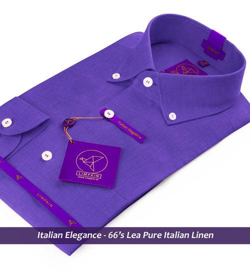 Sardinia- Amethyst Solid Linen- Button Down- 66's Lea Pure Italian Linen-Delivery from 19th June