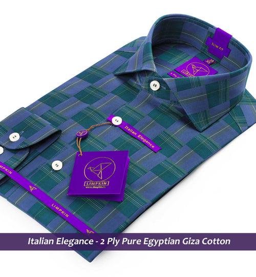 Armenia- Emerald Green & Blue Check- 2 Ply Pure Egyptian Giza Cotton-Delivery from 19th June